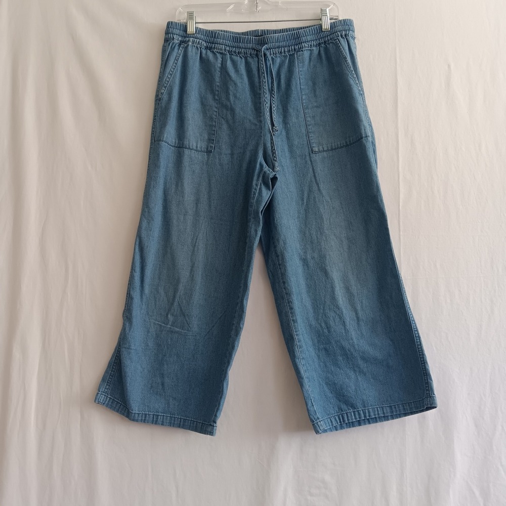J. Crew Mercantile Chambray Pants Womens M Light Blue Wide Leg Capri L0875